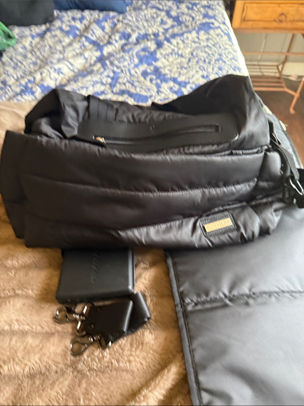 Skip Hop Black Quilted Diaper or Travel Tote with Shoulder Strap